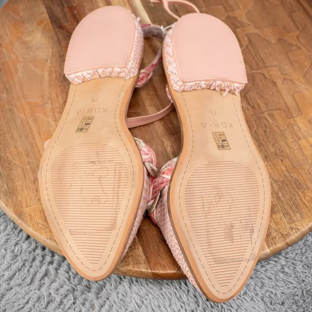 Kelsi Dagger Brooklyn Slingback Sandals‎ 7.5 Pointy Toe Pink Rope Tie Strap